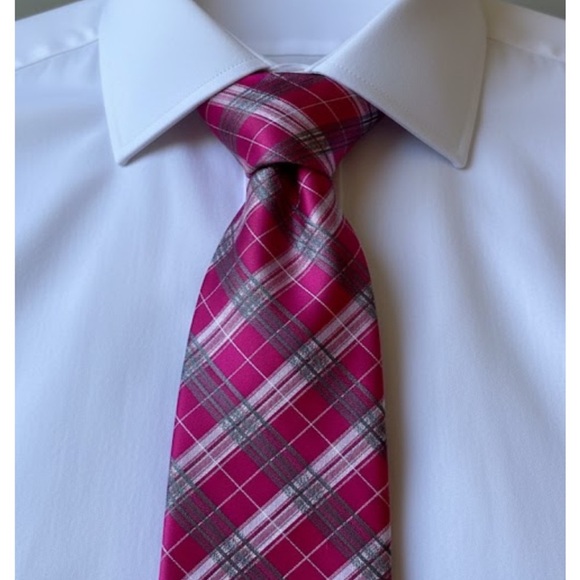 Pronto Uomo Fuchsia/pink and Gray Plaid , silk tie - Picture 1 of 4